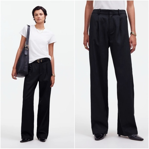 Madewell Trousers Slouchy Straight Pants in Drapey Twill True Black 10 NWT New - Picture 1 of 13